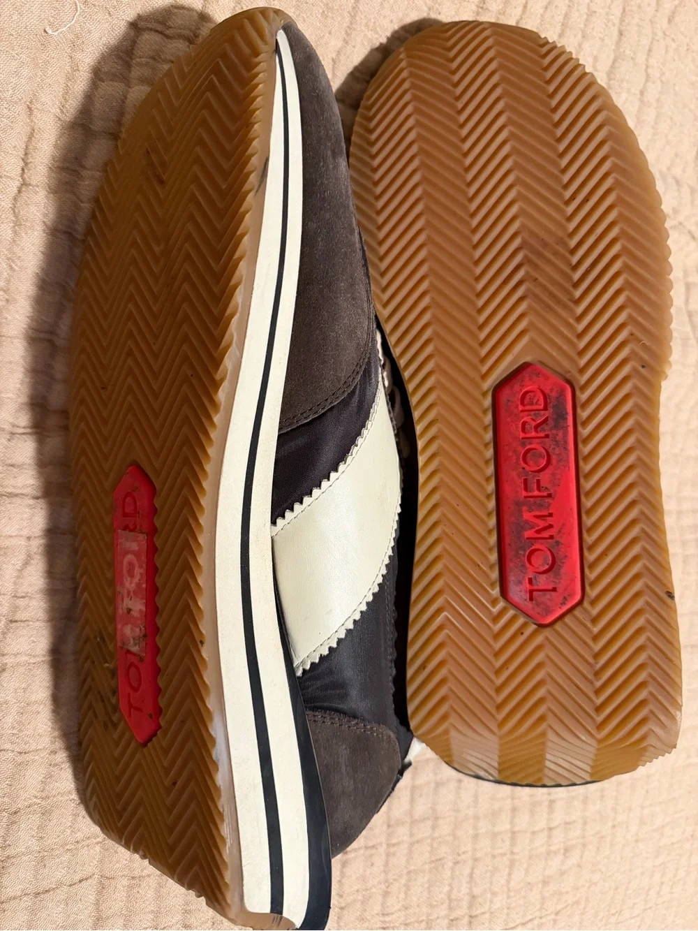 Tom Ford Brown Suede & Cream Leather-Trim Men’s Sneakers